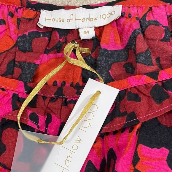 House of Harlow 1960 x Revolve Shania Fuschia Print Dress M Puff Sleeve Pockets - Picture 6 of 9